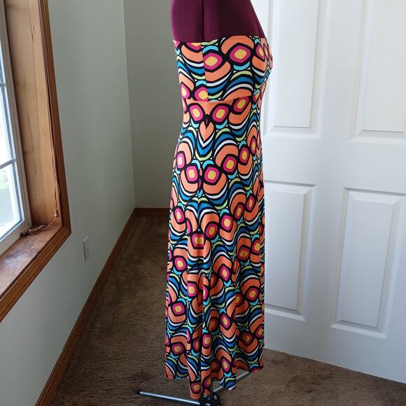 LuLaRoe Bold Peacock Fold Over Maxi Skirt XS tube dress bright orange blue NOS - Picture 5 of 12